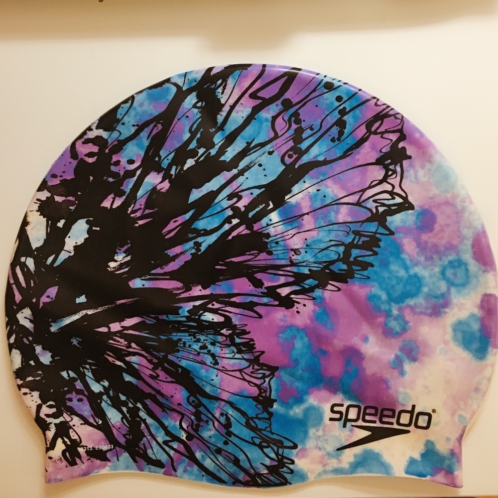 Speedo Blue and purple paint splatter swim cap